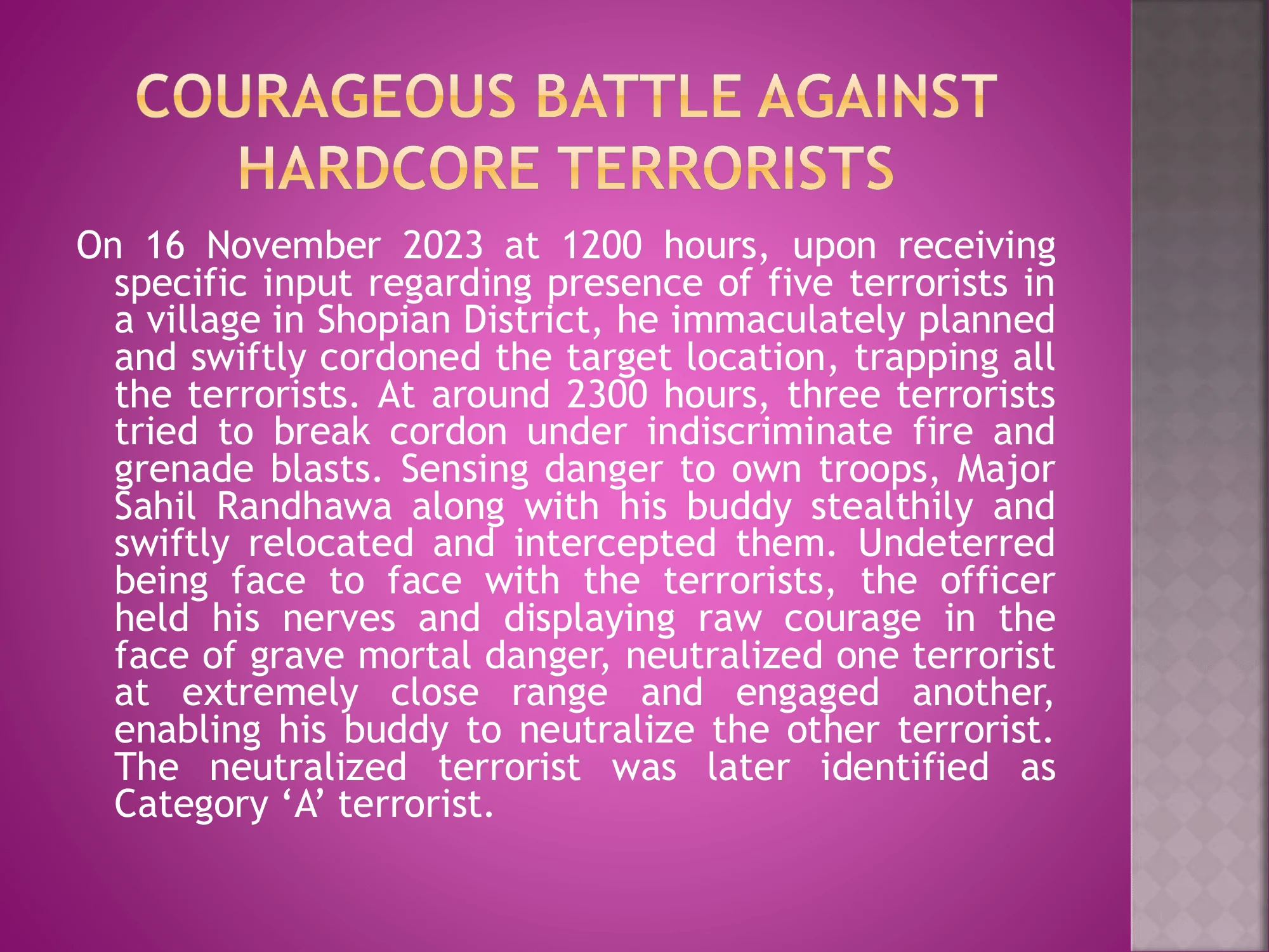 Gallantry Award Winners of 2024- MAJOR SAHIL RANDHAWA